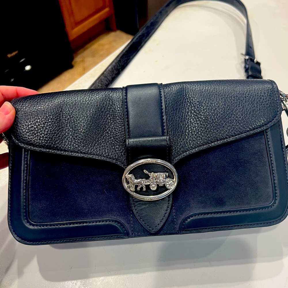 COACH Georgie Dark Midnight Navy Shoulder Bag Suede/Smooth Leather. Gently used